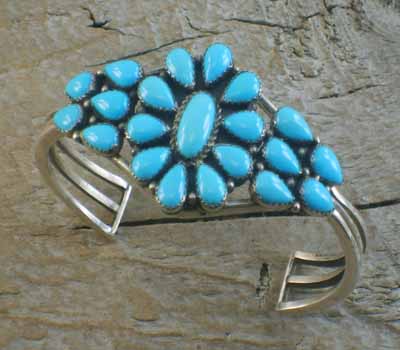 Native American Cuff Bracelet Turquoise Cluster